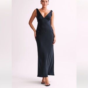 Meshki Nadia Black Maxi Satin Dress With Back Cowl